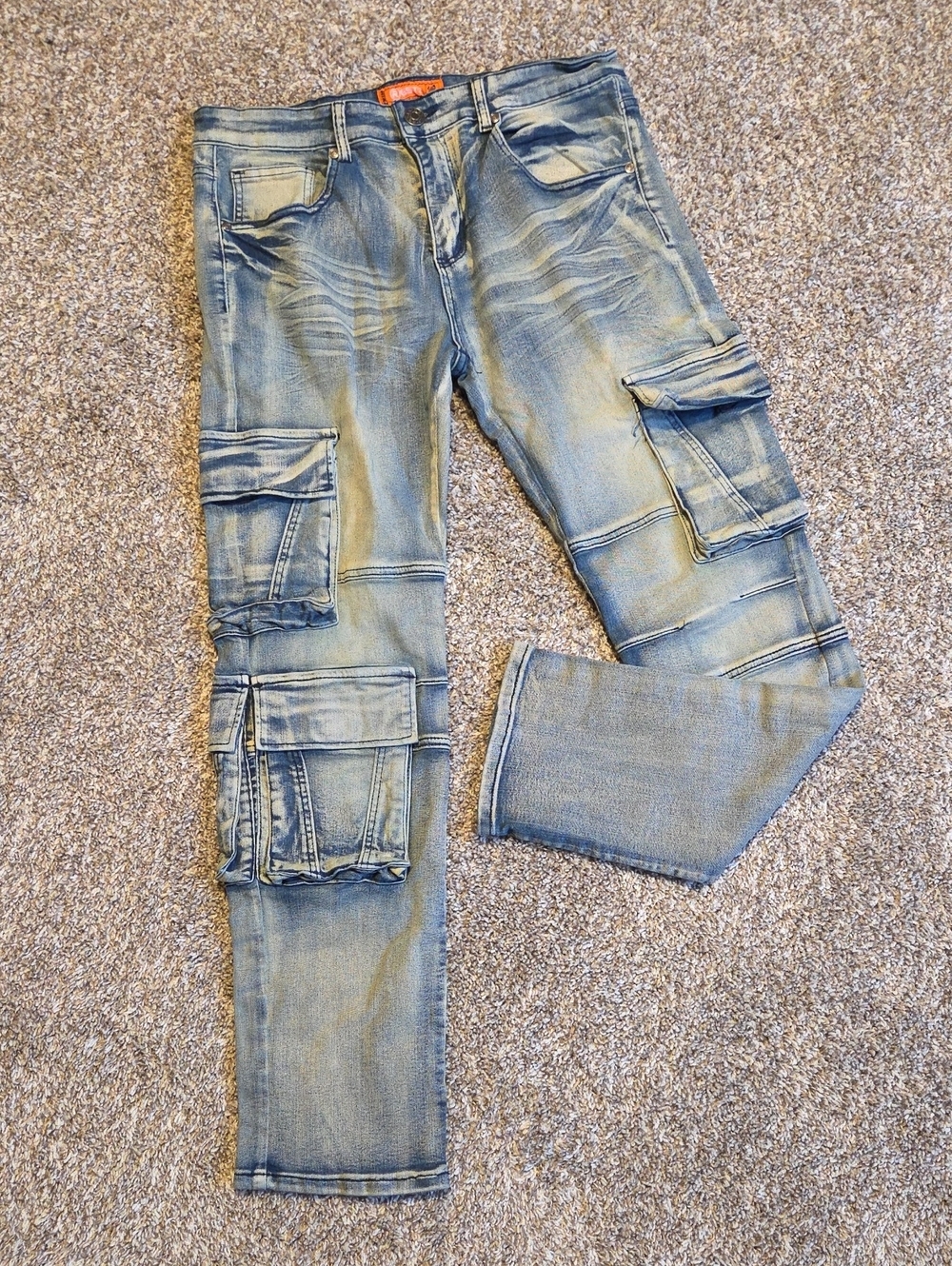 RGSTR Men's Distressed Cargo Skinny Jeans Blue Moto Streetwear